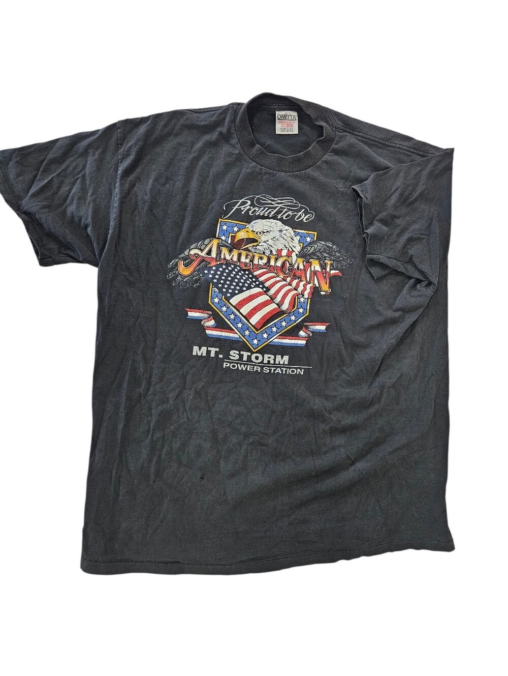 Vintage Mt. Storm Power Station Proud to Be American Eagle  T-Shirt - Black Xxl